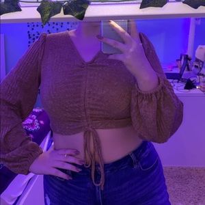 long sleeve cropped draw string sweater